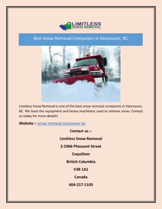 Best Snow Removal Companies in Vancouver, BC