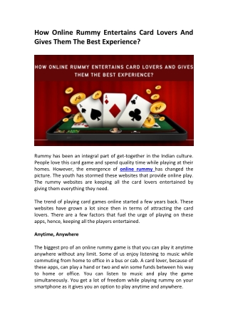 How Online Rummy Entertains Card Lovers And Gives