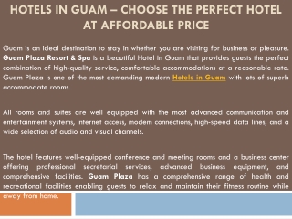 Hotels in Guam – Choose the Perfect Hotel at Affordable Price