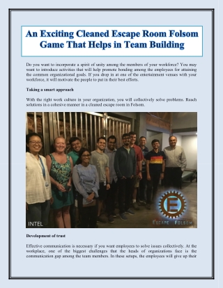 An Exciting Cleaned Escape Room Folsom Game That Helps in Team Building