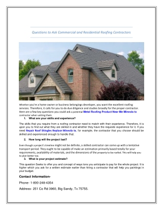 Questions to Ask Commercial and Residential Roofing Contractors