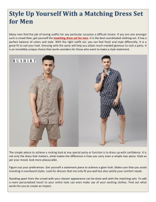 Style Up Yourself With a Matching Dress Set for Men