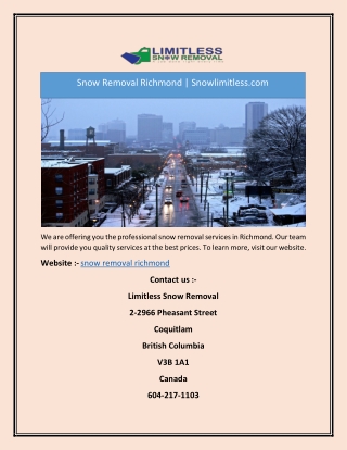 Snow Removal Richmond  Snowlimitless