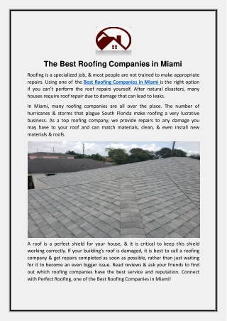 The Best Roofing Companies in Miami