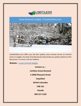 Snow Removal Langley | Snowlimitless.com