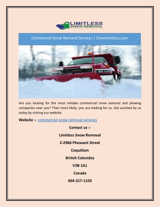 Commercial Snow Removal Services | Snowlimitless.com