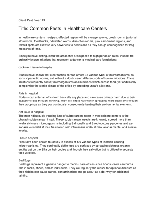 Common Pests in Healthcare Centers_ Pest Free