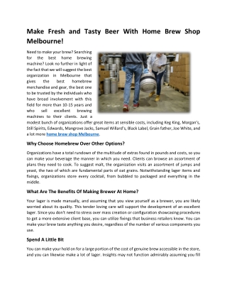 Home Brew Shop Melbourne