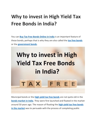 Why to invest in High Yield Tax Free Bonds in India