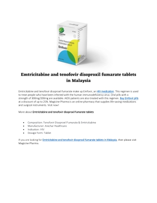 Emtricitabine and tenofovir disoproxil fumarate tablets in Malaysia