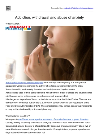 Addiction, withdrawal and abuse of anxiety