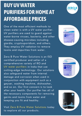 Buy UV Water Purifiers for Home at Affordable Prices