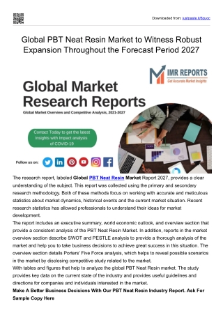 Global PBT Neat Resin Market to Witness Robust Expansion Throughout the Forecast