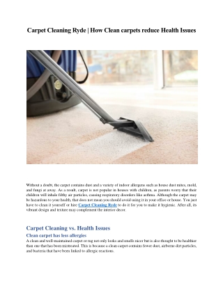 Carpet Cleaning Ryde - Clean carpets reduce Health Issues