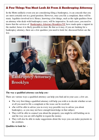 A Few Things You Must Look At From A Bankruptcy Attorney