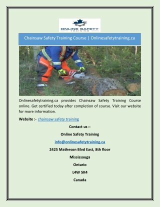 Chainsaw Safety Training Course | Onlinesafetytraining.ca