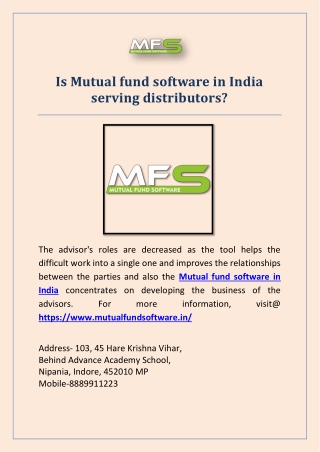 Is Mutual fund software in India serving distributors