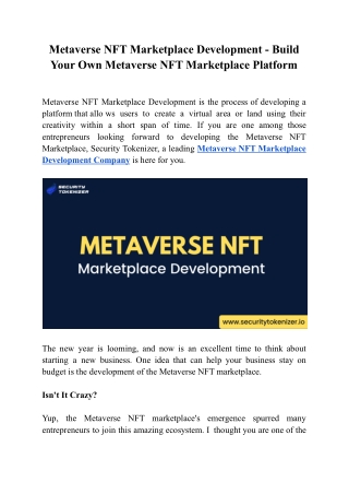 Metaverse NFT Marketplace Development Company - Security Tokenizer