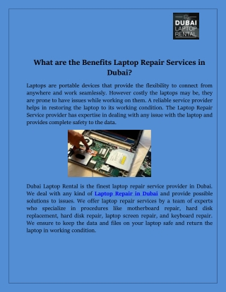What are the Benefits Laptop Repair Services in Dubai?