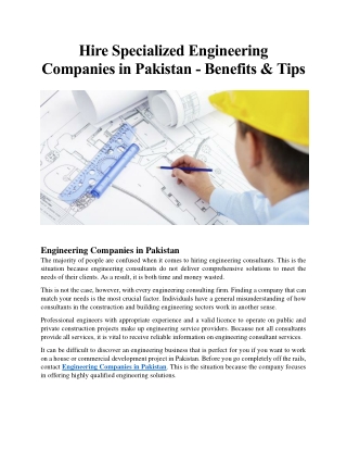 Hire Specialized Engineering Companies in Pakistan - Tips and Benefits