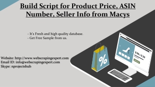 Build Script for Product Price, ASIN Number, Seller Info from Macys