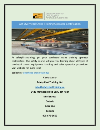 Get Overhead Crane Training Operator Certification