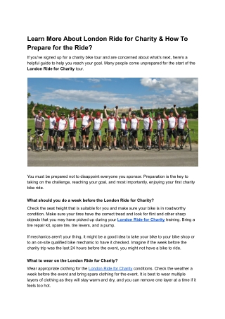 Learn More About London Ride for Charity & How To Prepare for the Ride.