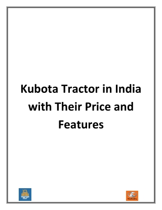 Kubota Tractor in India with Their Price and Features