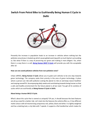 Switch From Petrol Bike to Ecofriendly Being Human E Cycle in Delhi