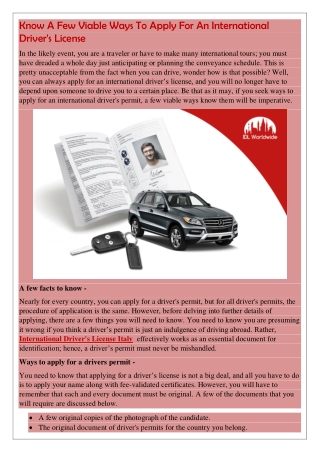 Know A Few Viable Ways To Apply For An International Driver's License