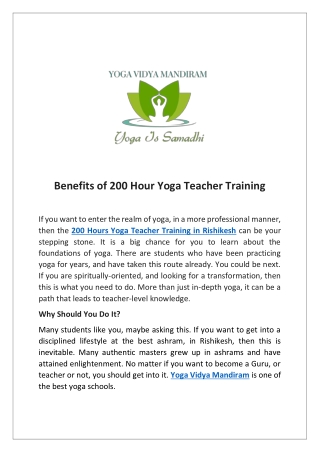 200 Hours Yoga Teacher Training in Rishikesh