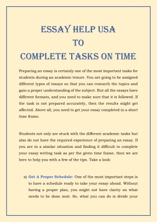 Essay Help USA to complete tasks on time