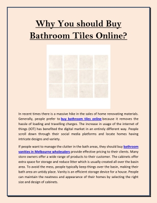 Why You should Buy Bathroom Tiles Online