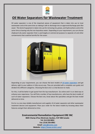 Oil Water Separators for Wastewater Treatment