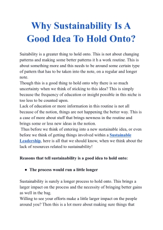 Why Sustainability Is A Good Idea To Hold Onto?