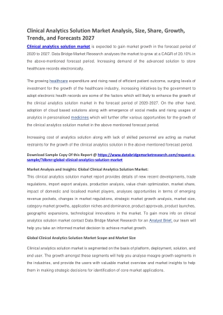 Clinical Analytics Solution Market Analysis, Size, Share, Growth, Trends, and Fo