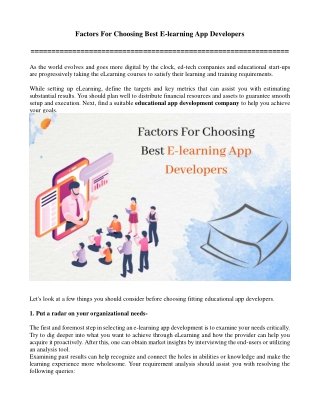 Factors For Choosing Best E-learning App Developers