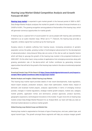 Hearing Loop Market Global Competitive Analysis and Growth Forecast till 2027