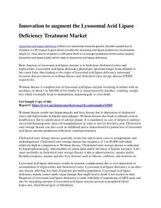 Innovation to augment the Lysosomal Acid Lipase Deficiency Treatment Market