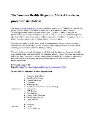 The Womens Health Diagnostic Market to ride on procedure simulations