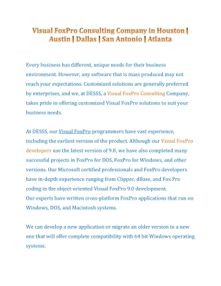 Visual FoxPro Consulting Company in Houston