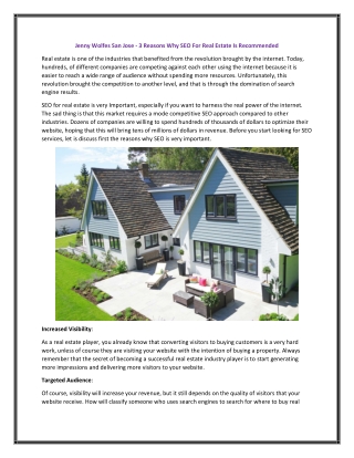 Jenny Wolfes San Jose - 3 Reasons Why SEO For Real Estate Is Recommended
