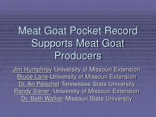 Meat Goat Pocket Record Supports Meat Goat Producers