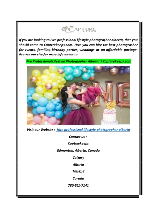 Hire Professional Lifestyle Photographer Alberta  Capturekeeps.com