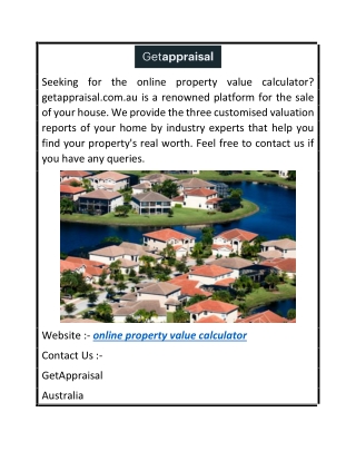 Online Property Value Calculator  Getappraisal.com.au