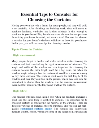Essential tips to consider for choosing the curtains