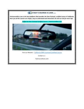 California Dmv Licensed Certified Course  Fastcourse4less.com