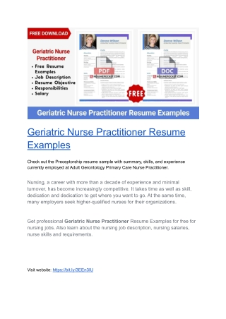 Geriatric Nurse Practitioner Resume Examples