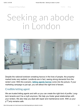 Howard Macmillan - Seeking an abode in London