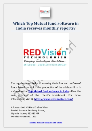 Which Top Mutual fund software in India receives monthly reports